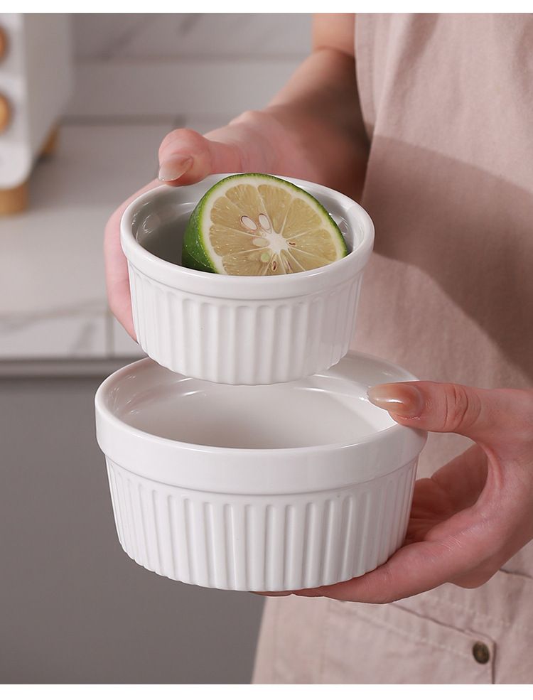 Keramik-Soufflé-Auflaufförmchen, 4er-Pack, ofen- und frittiergeeignet, Auflaufformen für Crème Brûlée, Vanillepudding, Eierpudding, weiße, runde Dessertschalen, BPA-frei_voghion.com