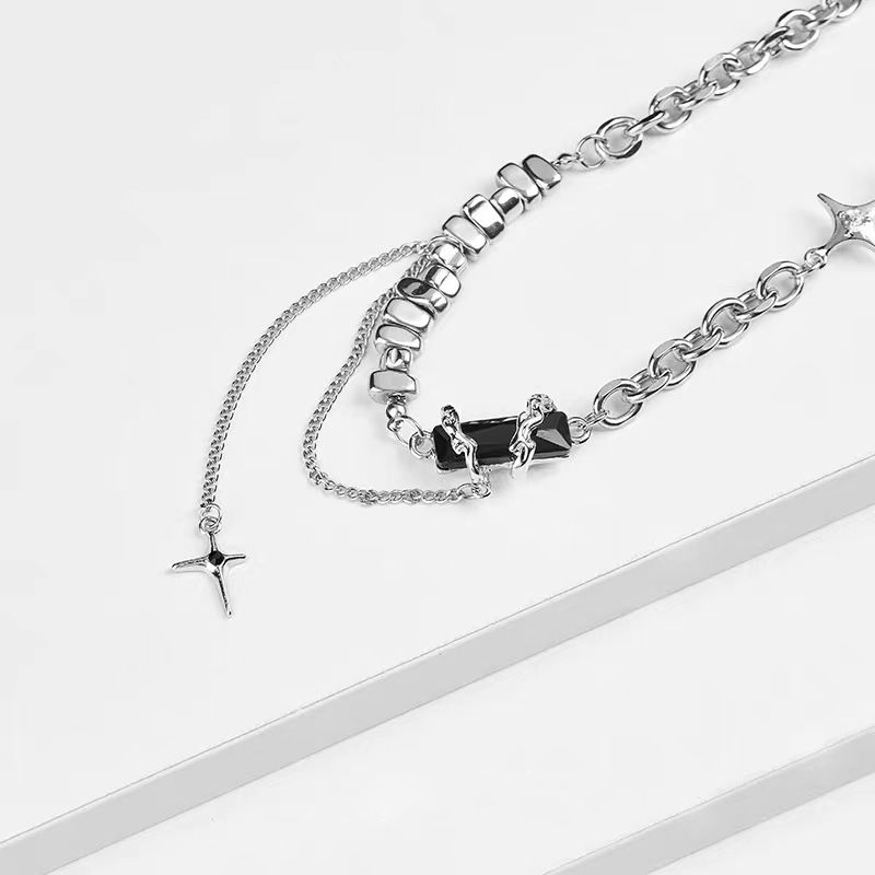 Collana in acciaio al titanio con pietre preziose nere a più strati, stile freddo, stile heavy metal, accessori hip hop con personalità scura_voghion.com