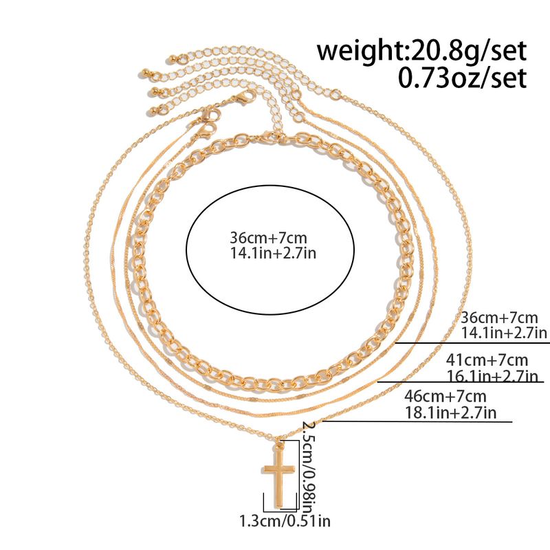 Collana con ciondolo a croce in metallo minimalista con stile Ins, versatile, catena multistrato, catena a clavicola sovrapposta per donna_voghion.com