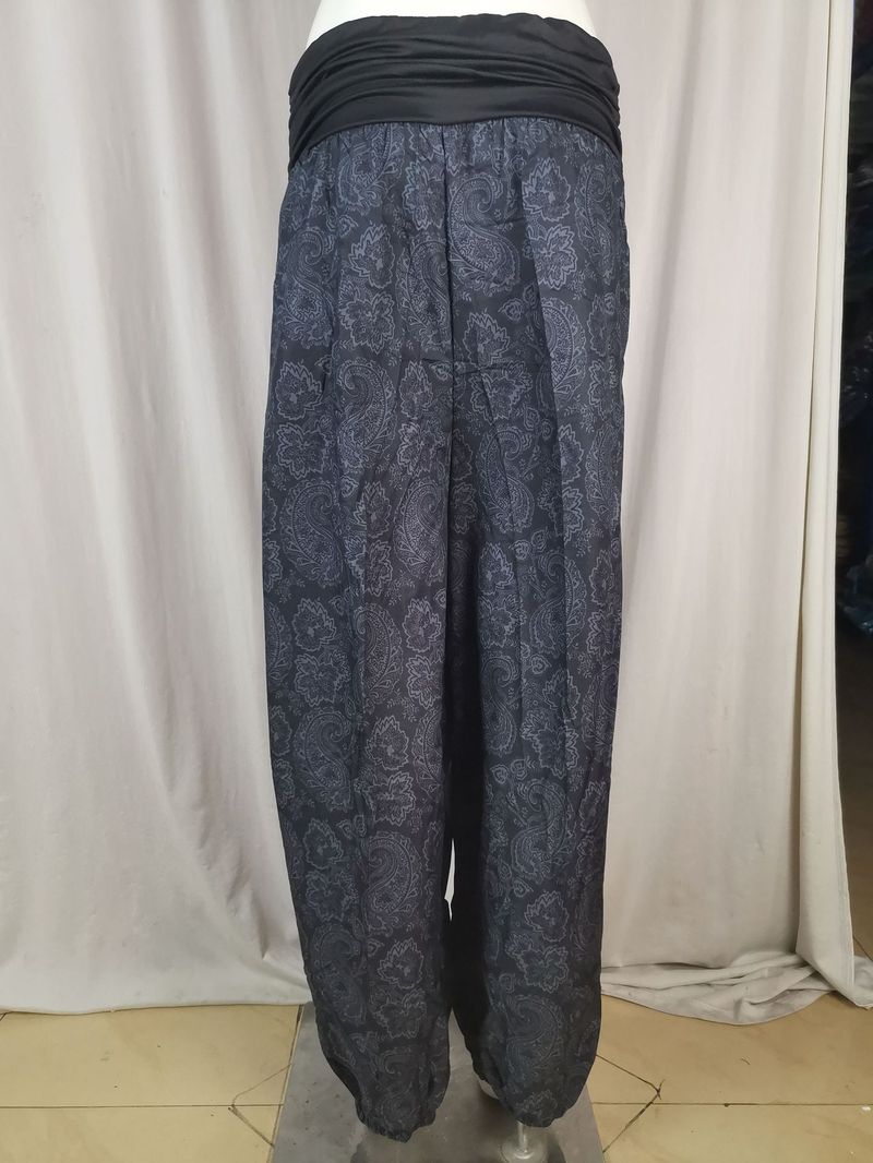 Roupas femininas Impressão digital Calças longas e largas Calças casuais Calças harém_voghion.com
