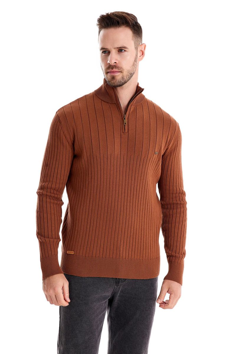 Stand-up Kraang Kotteng Casual Hallefverschluss Einfarweg Pullover héichwäerteg Männer gestrickt Pullover_voghion.com