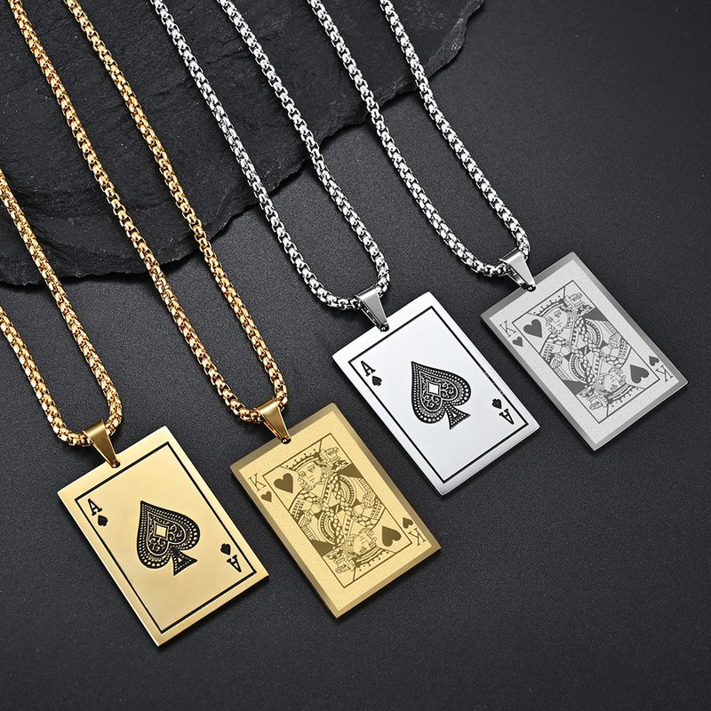Speelkaarten schoppen A rood hart K titanium stalen hanger verguld met K gouden overdracht tij merk ketting_voghion.com