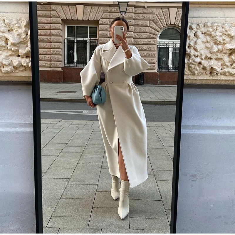 2023. aasta kevade naiste elegantne villasegumantel, mood, paks reväär, kaherealised pikad jakid, kontorinaise kašmiir_voghion.com