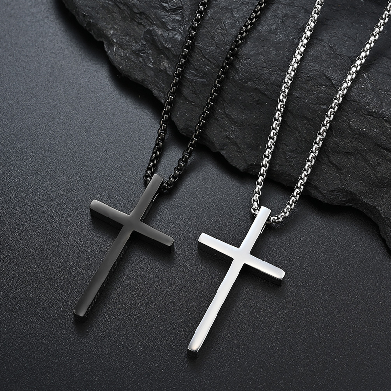 Collana con ciondolo a forma di croce semplice in acciaio al titanio, stile neutro, unisex, con catena per maglione_voghion.com
