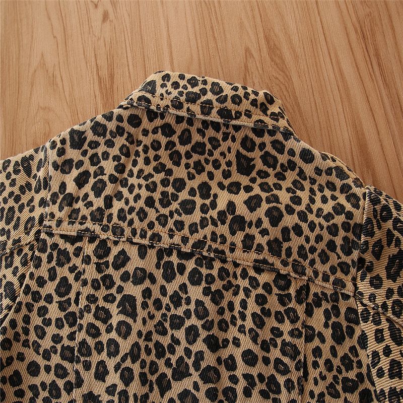 Cappotto monopetto con stampa leopardata per bambina, in denim primaverile_voghion.com