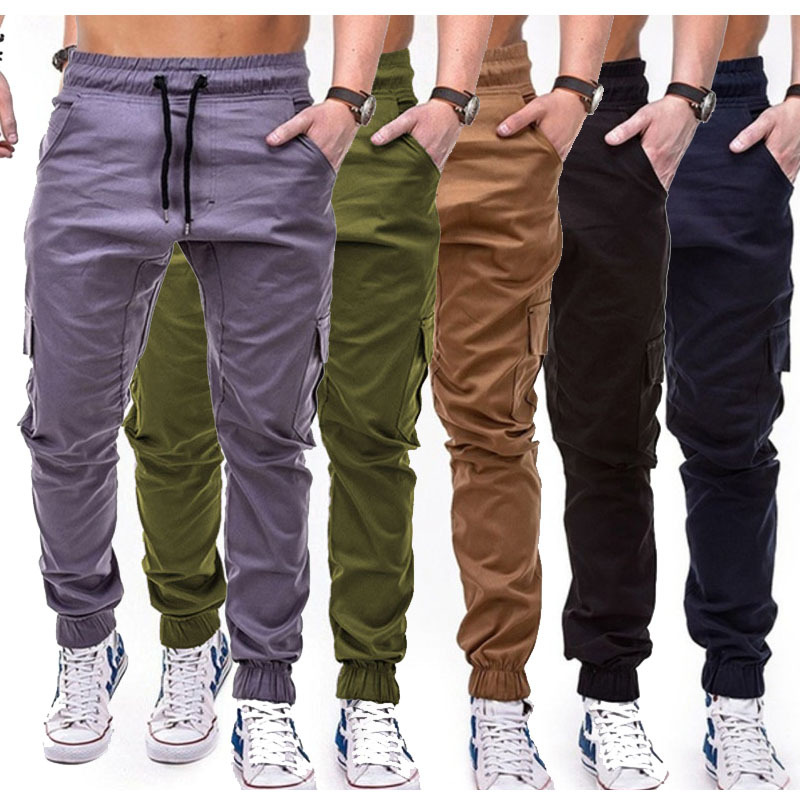 Pantaloni cargo pentru bărbați, cu mai multe buzunare, din material textil_voghion.com