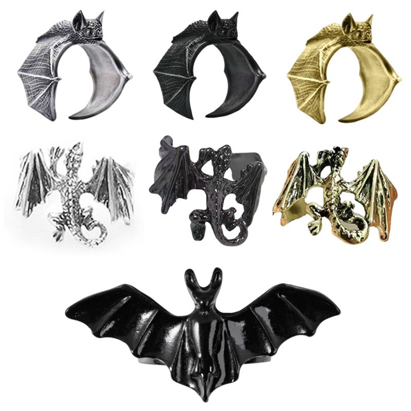 Pronto Stock Vintage Dragon Bat Anelli per Donne Gotico Regolabile Animale Dito Apertura Anello Punk Halloween Festa Gioielli Accessori_voghion.com