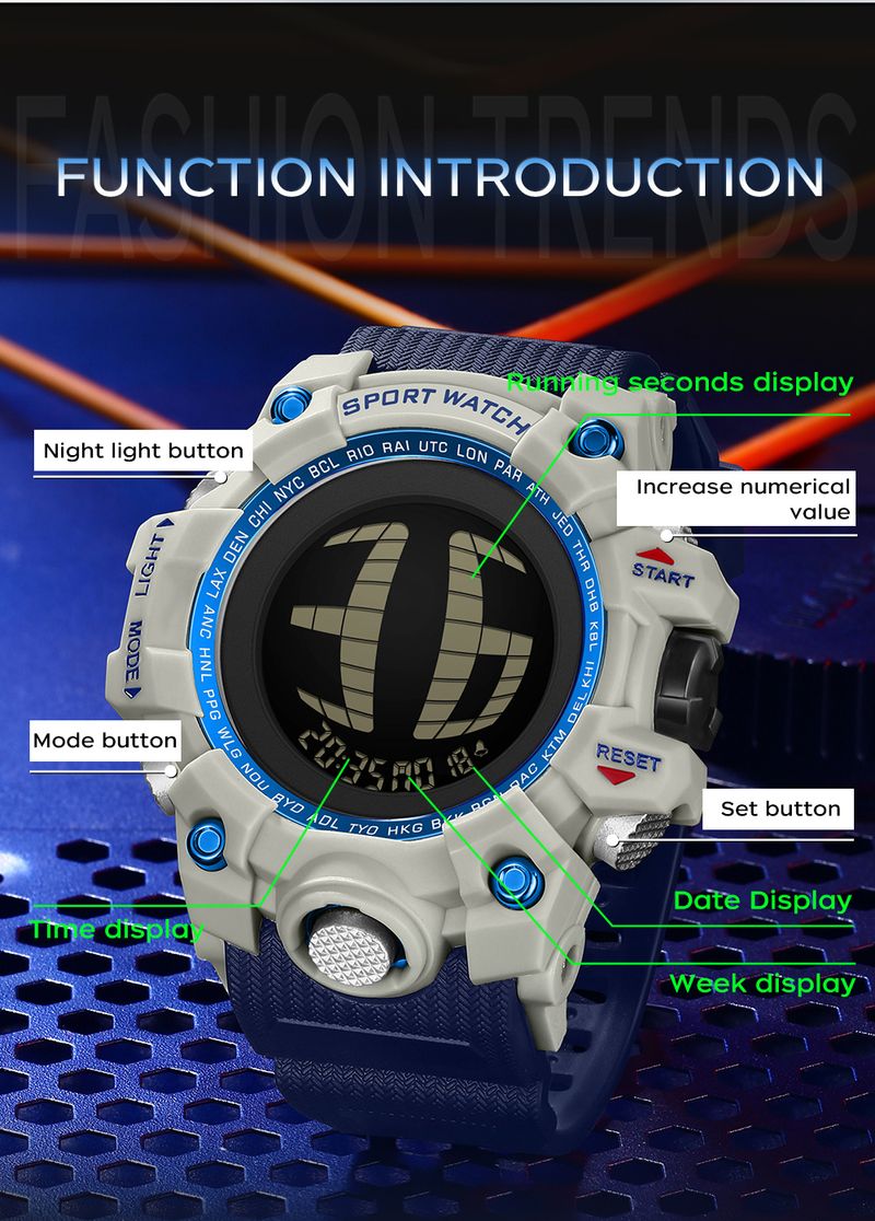Fashion Men's Electronic Digital Watch Multi Functional Countdown Waterproof LED Student Electronic Watch Alarm Clock_voghion.com
