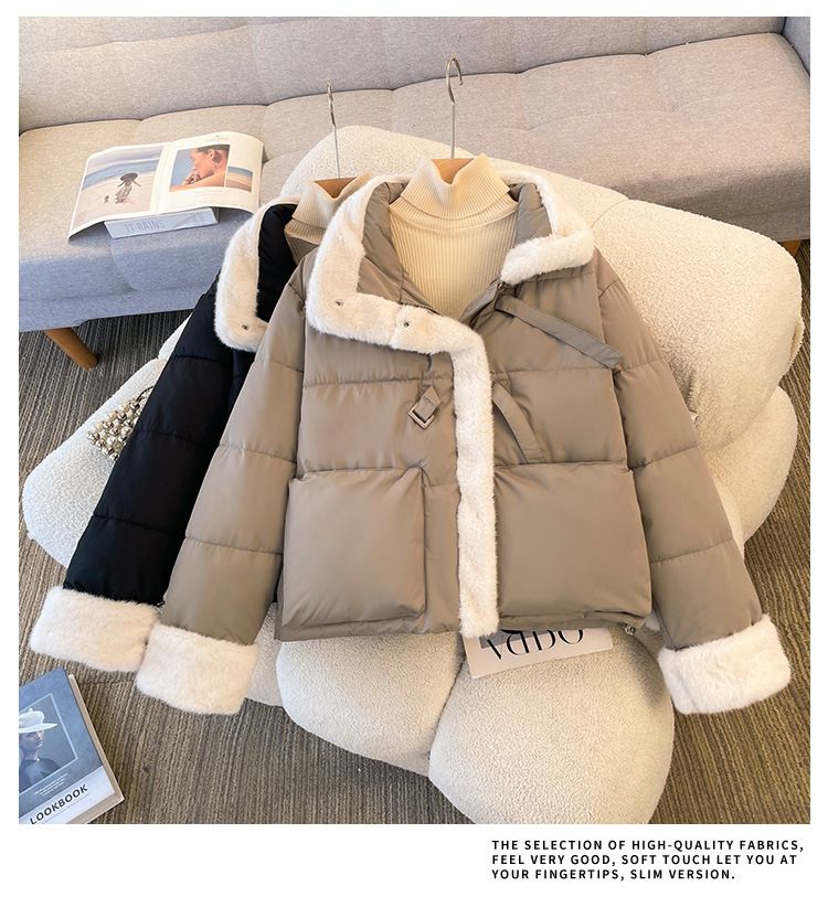 Veste courte en coton pour femme, élégante et matelassée, avec doublure polaire, coupe ample, chaude et confortable, pour homme et femme._voghion.com