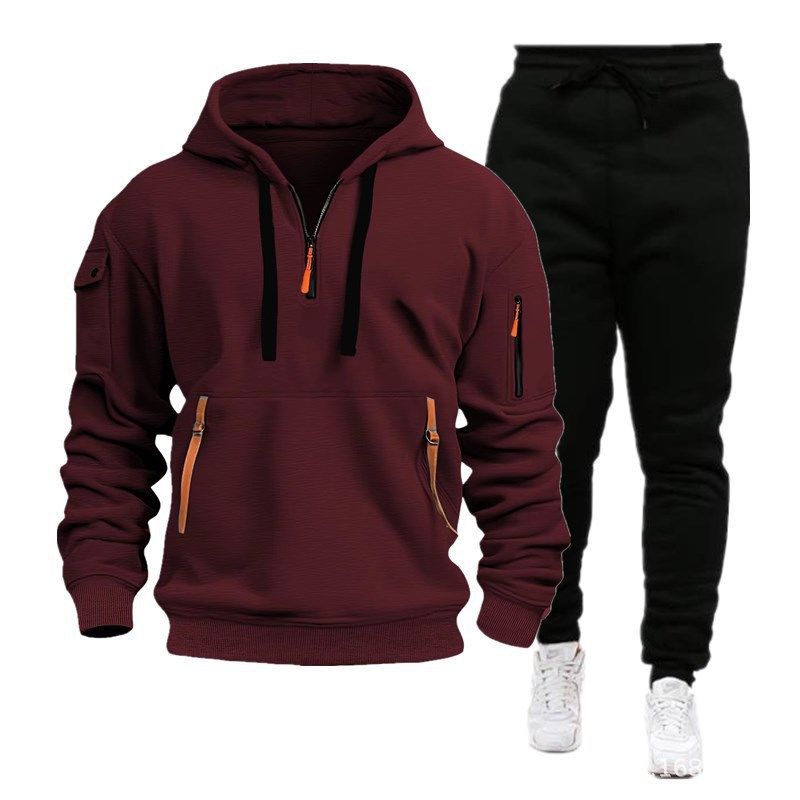 Men's sports hoodie suit zipper hoodie suit hoodie pant two sets_voghion.com