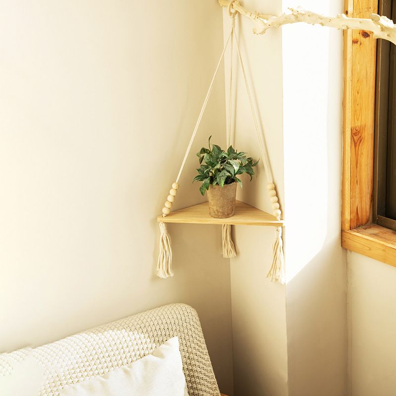 Bohemian wooden beads tassel hand-woven rack triangle wood board home home flower pot pendant storage_voghion.com
