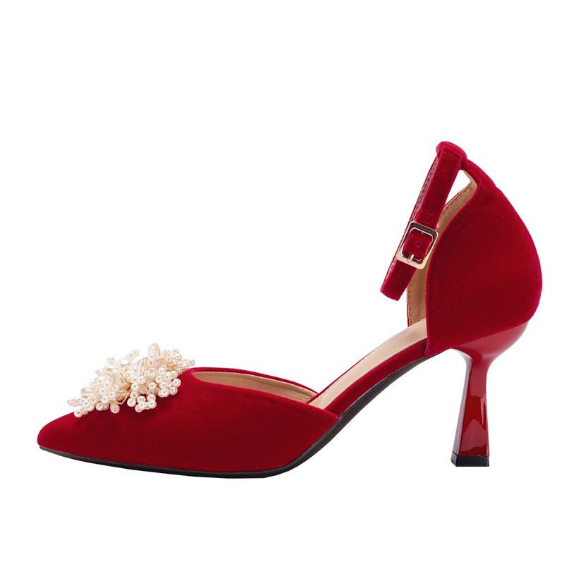 Chinese Style Xiuhe Red Wedding Pearl Flower Hollow High Heels, Spring And Summer New Styles, Detailed Order Shoes,_voghion.com