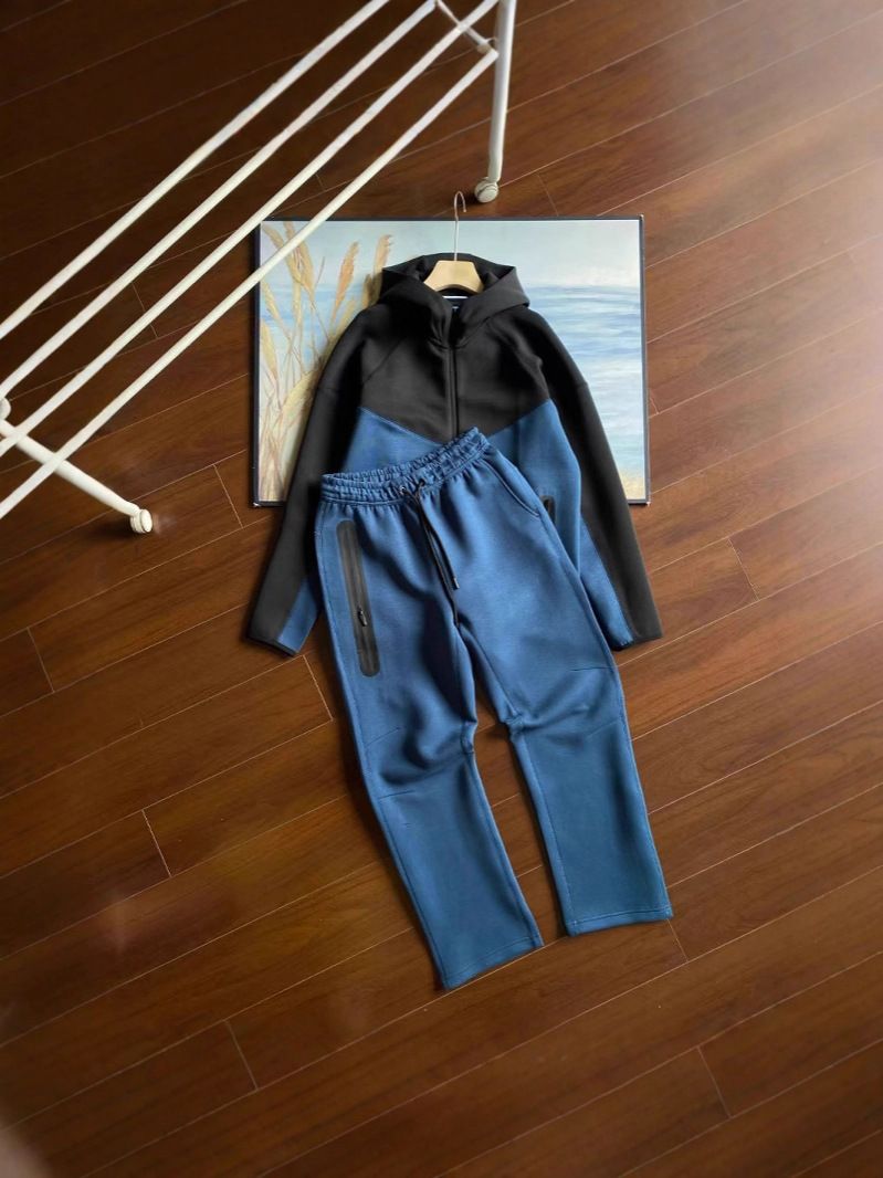 2025 New Men's Color Block Hooded Jacket 54 Loose Wide-Leg Pants 61 Casual Sports Set_voghion.com