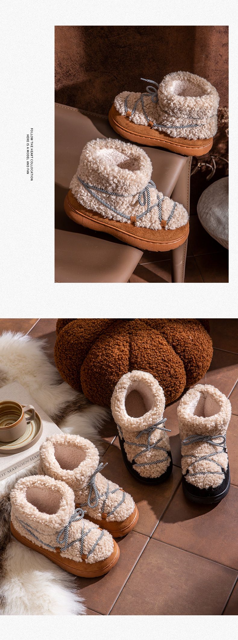 Women's Shoes Snow Boots New Winter Cotton-padded Boots With Extra Fleece Non-slip Warm Cotton Slippers For Women_voghion.com