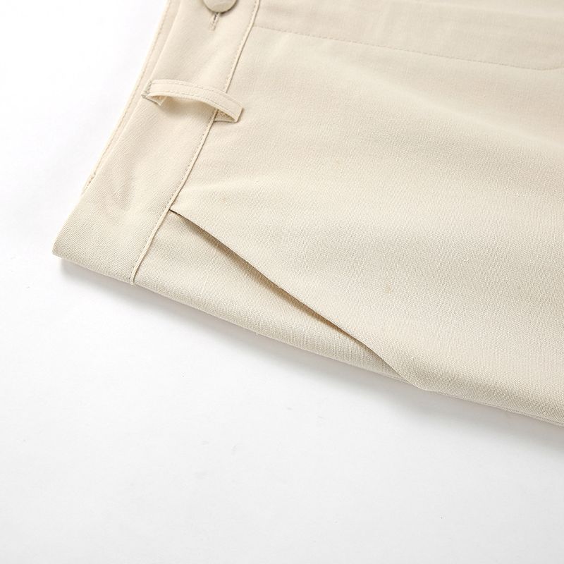 Damenbekleidung Anzugweste Weste Baumwolle Hanf hohe Taille gerade Hose einfach_voghion.com