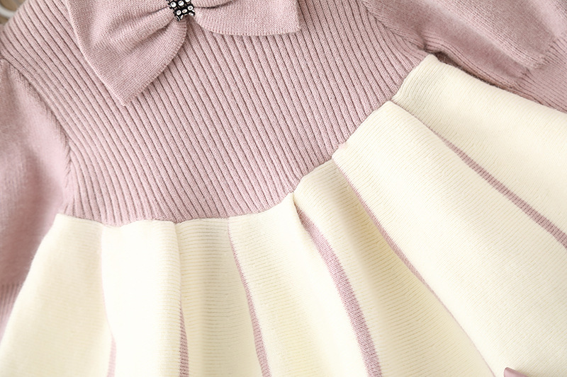 Wollkinderpullover für Mädchen, gestricktes langes Kleid, neue Schleife im Herbst/Winter 2022, kleiner duftender Wind, süße Prinzessin_voghion.com
