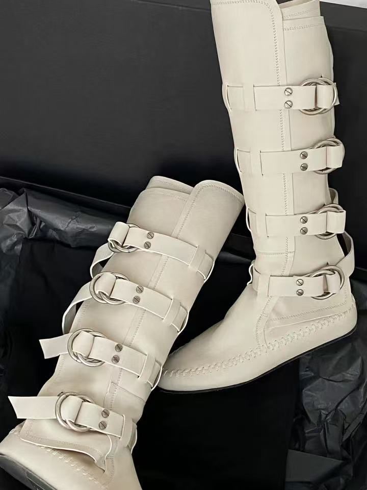 Damen Boxstiefel Rindsleder Neue Gürtelschnalle Weiß Boxen Für Frauen Echtes Leder Abnehmen Hohe Rohr Reiten Western Lange Stiefel_voghion.com