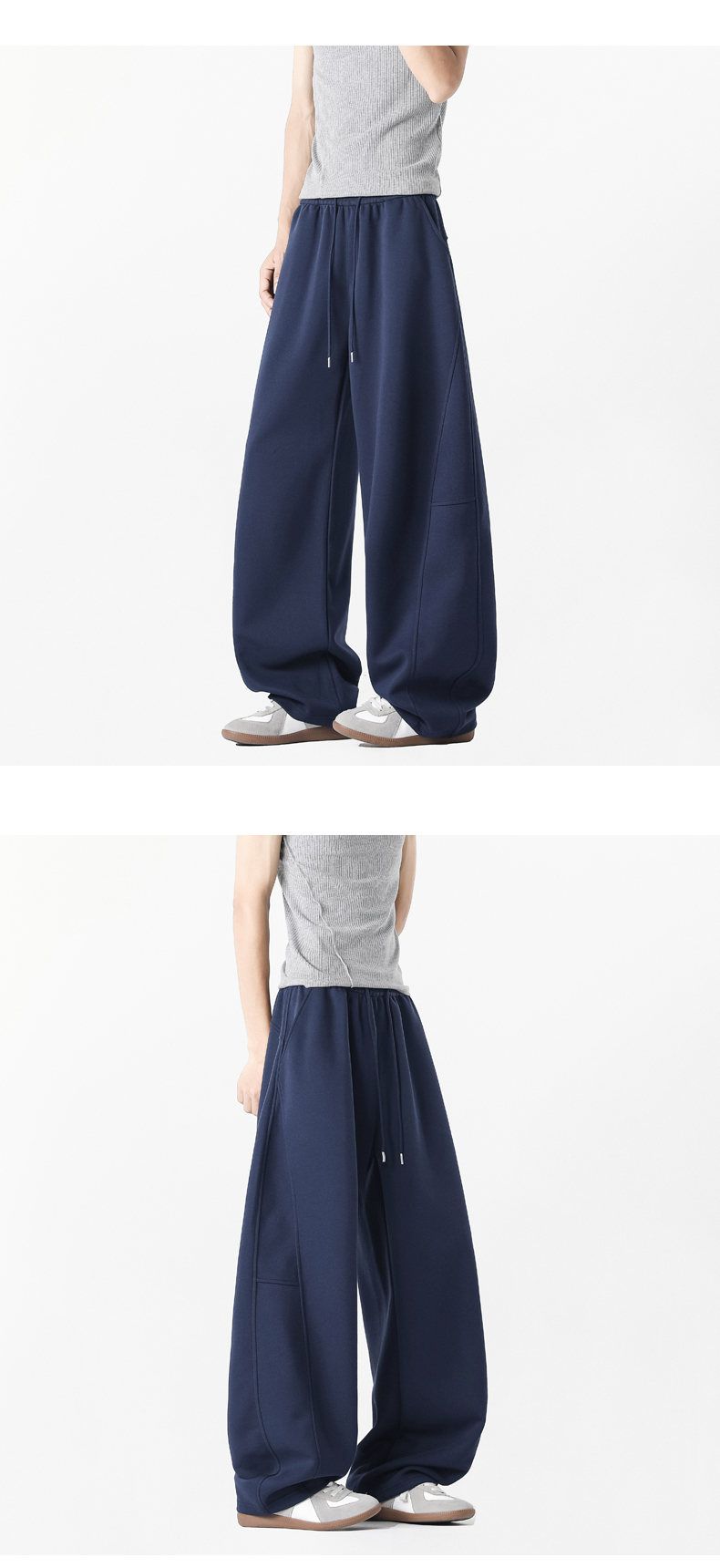 Herren-Premium-Jogginghose aus gebürstetem Material – 65 % Baumwolle, 35 % Polyester (Grau/Schwarz/Marineblau/Blumengrau, Größen S-3XL)_voghion.com