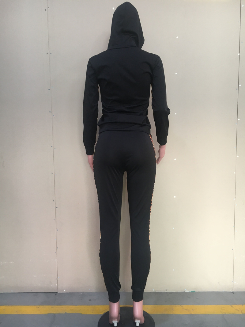Vêtements pour femmes, imprimé léopard, ensemble deux pièces décontracté à capuche_voghion.com