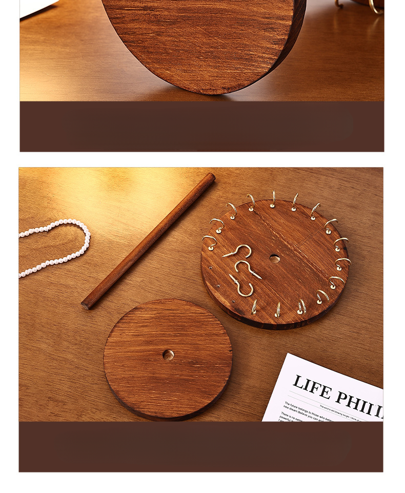 Walnut Color Creative Round Hook Necklace Display Sweater Chain Stall Live Streaming Jewelry Stand Solid Wood_voghion.com
