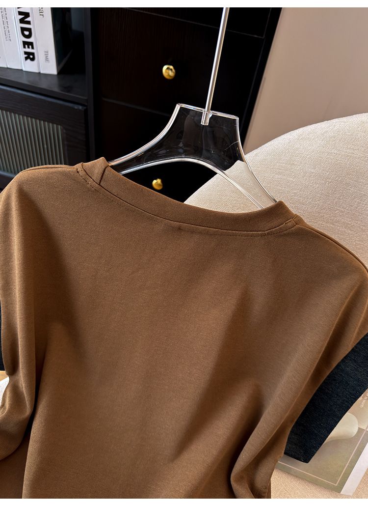 Traje de dos piezas para mujer, reductor de grasa, cintura con cordón ajustable, estampado de mezclilla en contraste de color_voghion.com