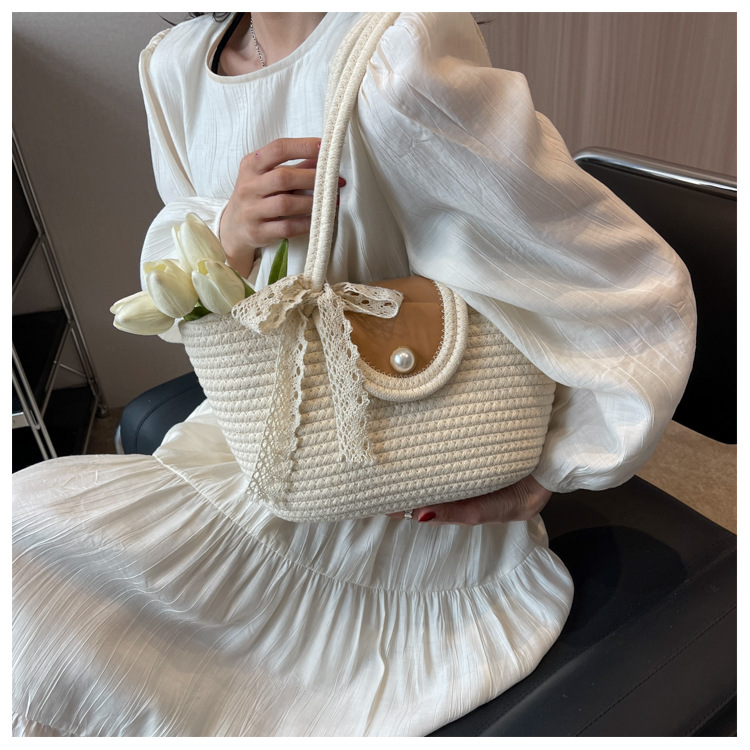 Chic Handbags 2024 New Woven Holiday Shoulder Bag Fashionable and Versatile Large-capacity Tote Bag Beach Bucket Bag_voghion.com
