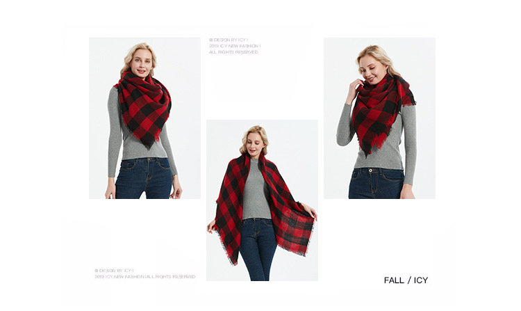 Cachecol quadrado xadrez vermelho e preto feminino outono e inverno unissex_voghion.com