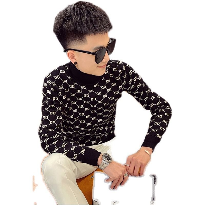 High necked for men's autumn trend, slim fit and warm inner layer knit sweater, 2022 new versatile base sweater trend_voghion.com
