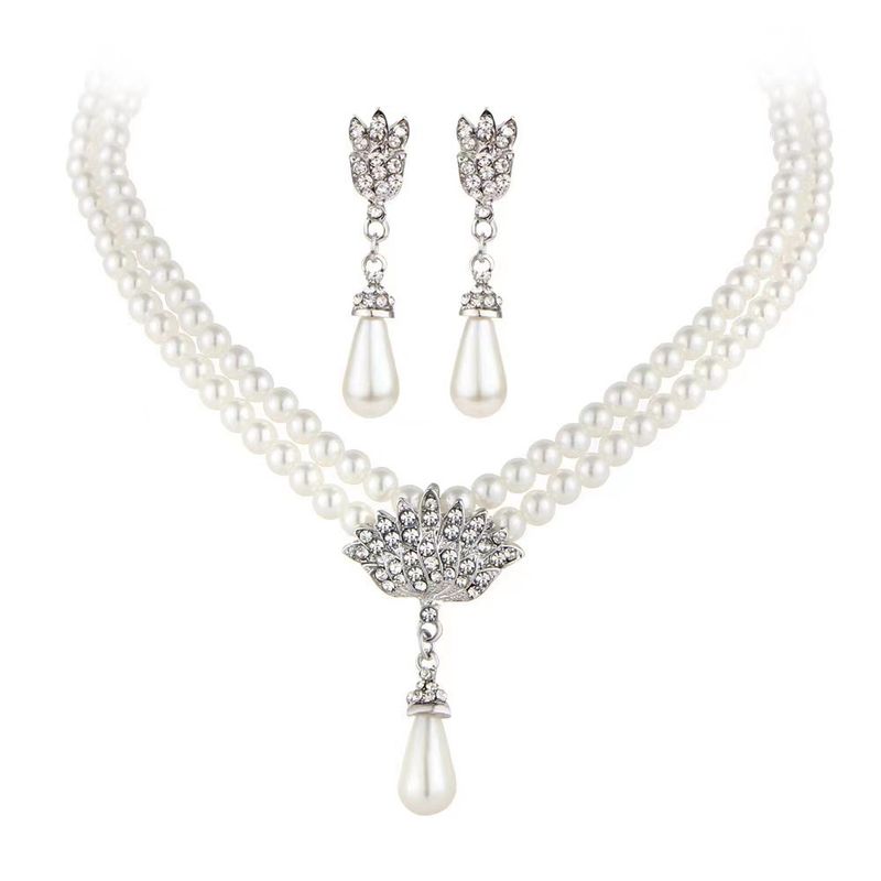 Accessorio per collana, perla da sposa incastonata con diamante, collana corta con clavicola, orecchini, versione coreana_voghion.com