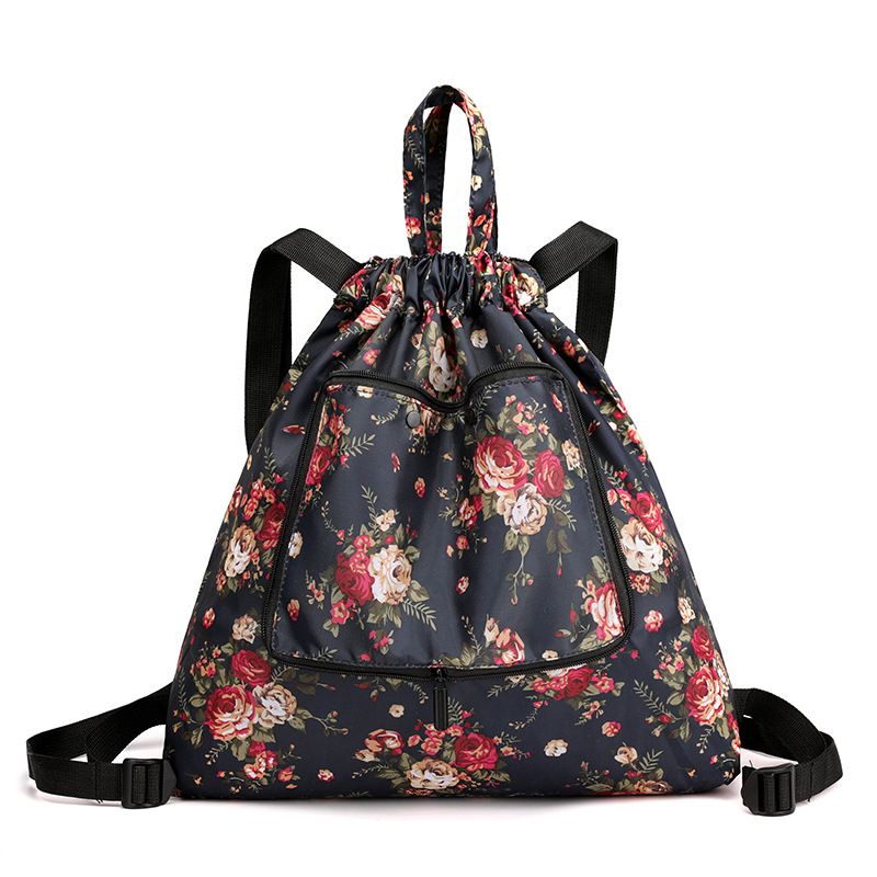 Women's 2025 New Printed Nylon Fabric Backpack Foldable Drawstring Pocket Floral Bag For Women_voghion.com
