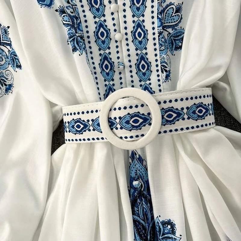 Damenmode-Kleid mit V-Ausschnitt und langen Ärmeln im Bohemian-Stil_voghion.com