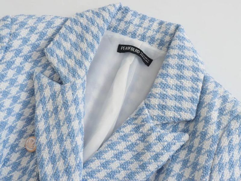 2248 Spring New Women's Fashion Houndstooth Blazer + Double-Breasted Shorts Set_voghion.com