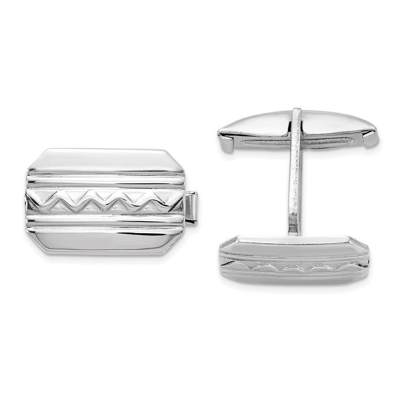 Sterling Silver Rhodium-plated Wave Design Cuff Links_voghion.com