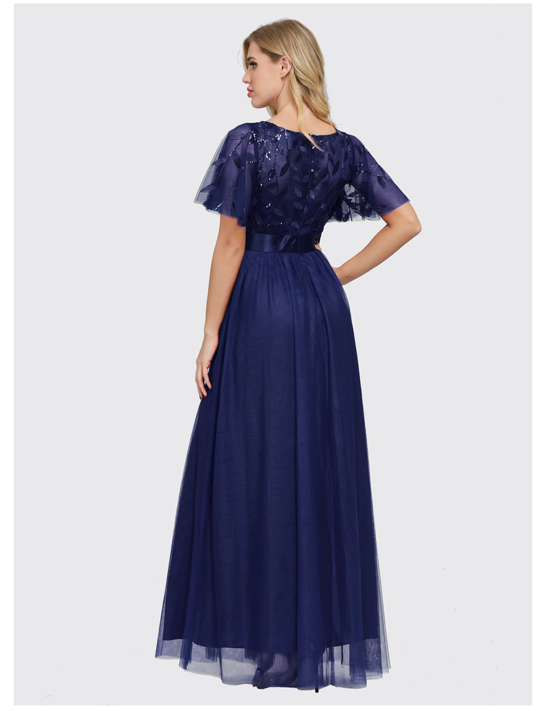 Women's 2023 quality spring and autumn cross-border elastic waist patchwork round neck party big A hem mesh evening dress for women_voghion.com