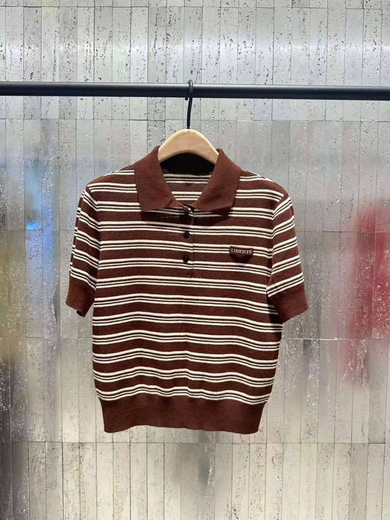 Women's Sweater 2025 Autumn New Striped Polo Collar Lightweight Wool Blend Knitted Top_voghion.com