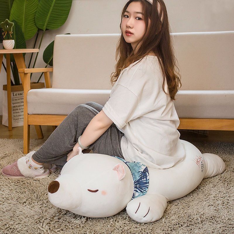 Eisbär Puppe Lange Kissen Plüsch Spielzeug Puppe Nette Schlafen Tuch Puppe Weiche Geschenk Mädchen_voghion.com