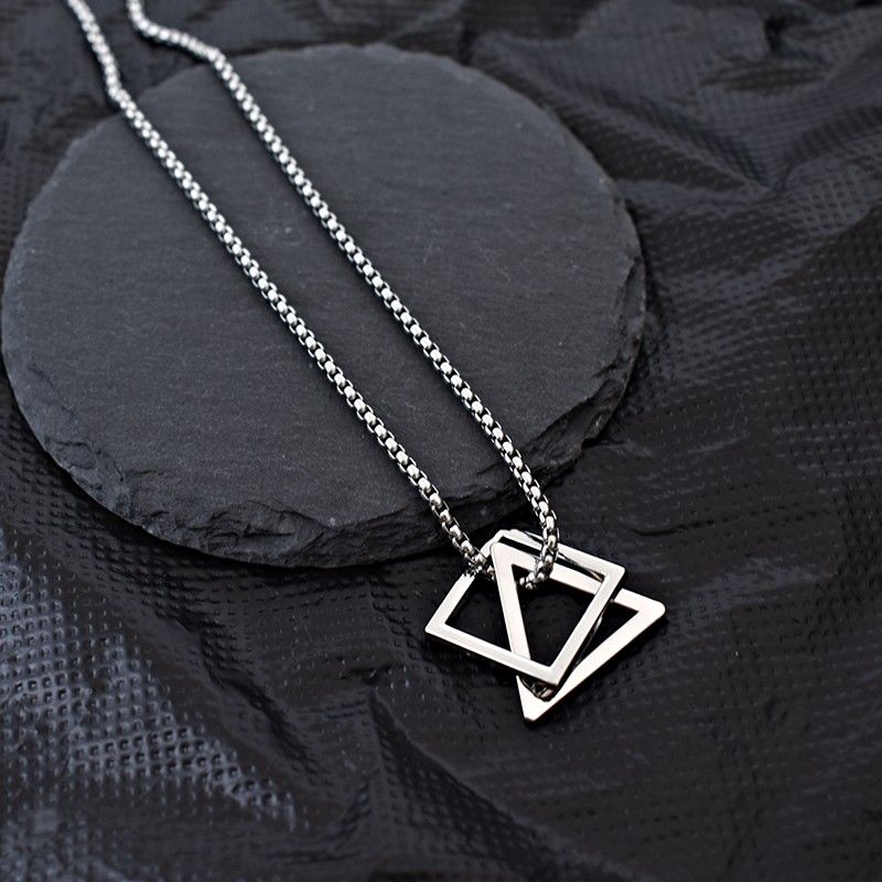 Geometric Square Triangle Necklace For Men And Women Titanium Steel Pendant Hip Hop Versatile Student Simple Personality_voghion.com
