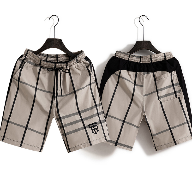 Shorts, große Unterhosen für Herren, dünne Herrenstickerei aus sommerlicher Eisseide, lässiges Netz, rotes, schnell trocknendes Gitter, fünfteilige Strandbekleidung_voghion.com