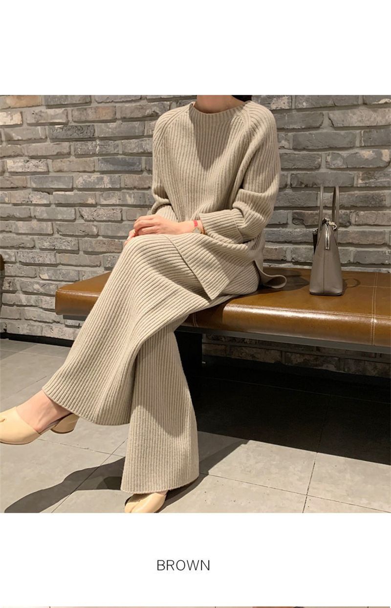 Women's Clothing Large size suits for women two piece suits autumn new fashion high end loose knit sweaters sweaters wide leg pants_voghion.com