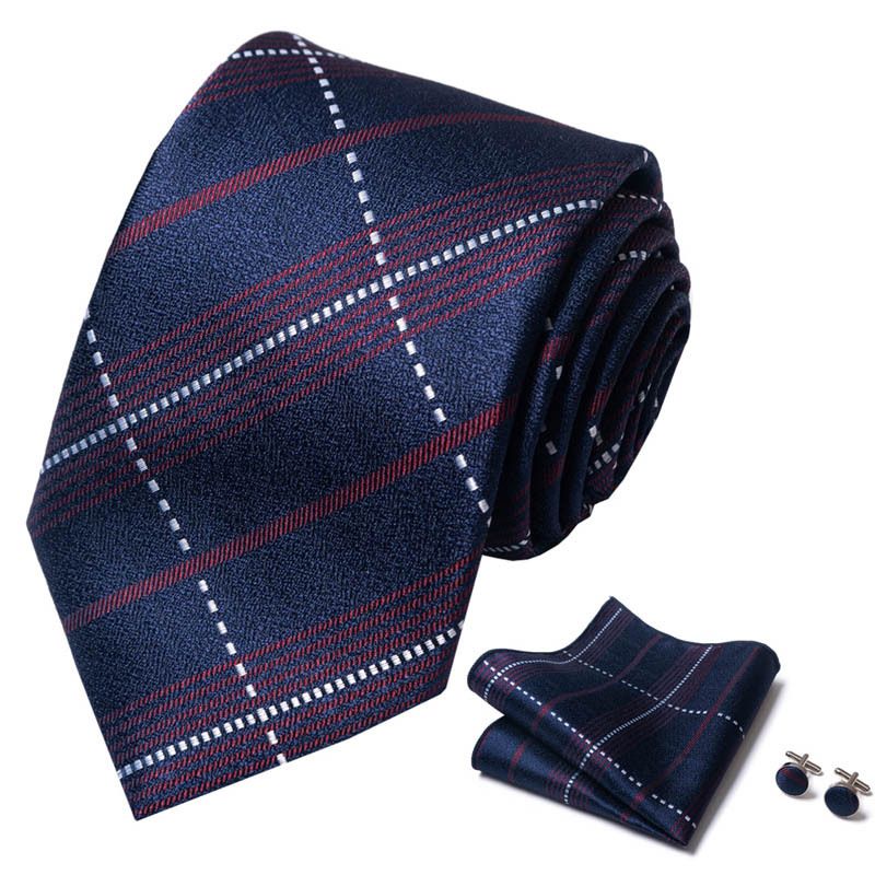 Corbata de seda de poliéster de alta calidad unisex para hombre, corbata formal de color sólido, bolsillo, toalla, gemelos, juego de jacquard_voghion.com
