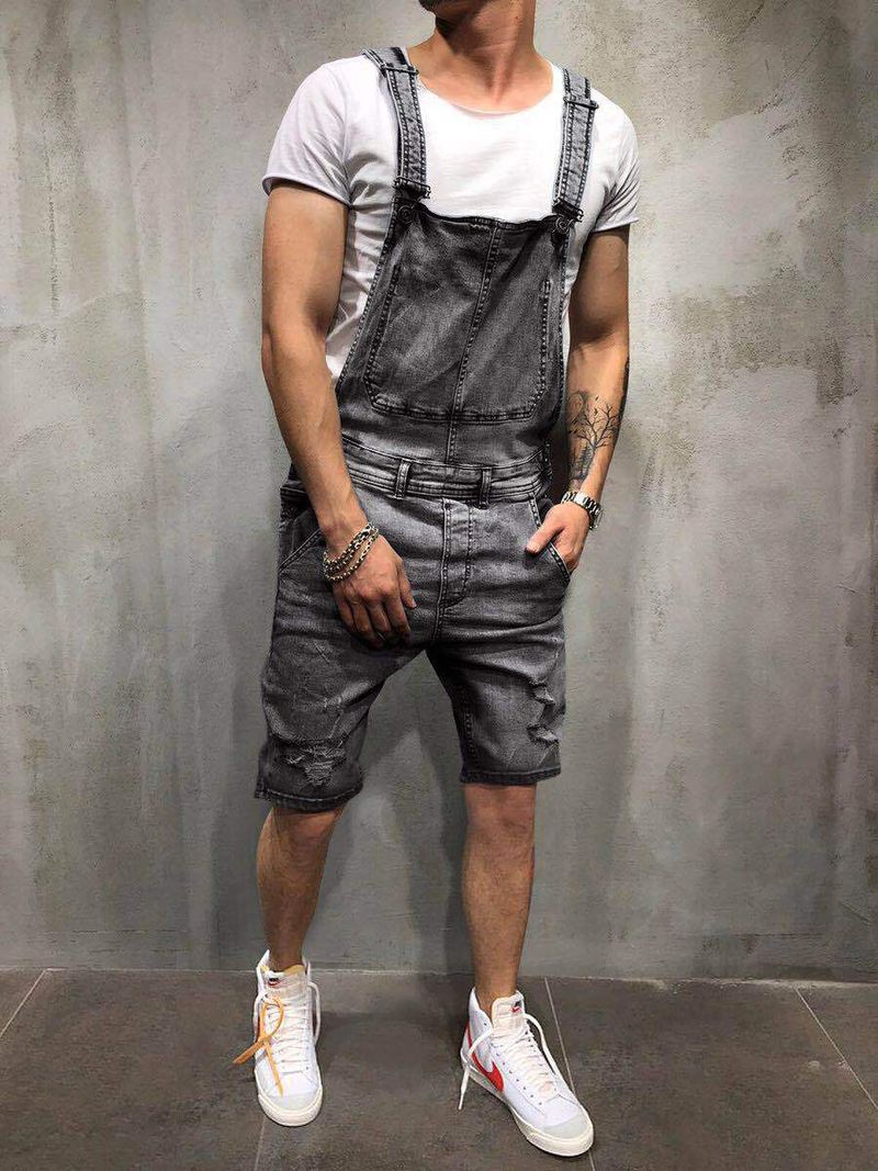 Short en jean déchiré à lacets pour hommes_voghion.com