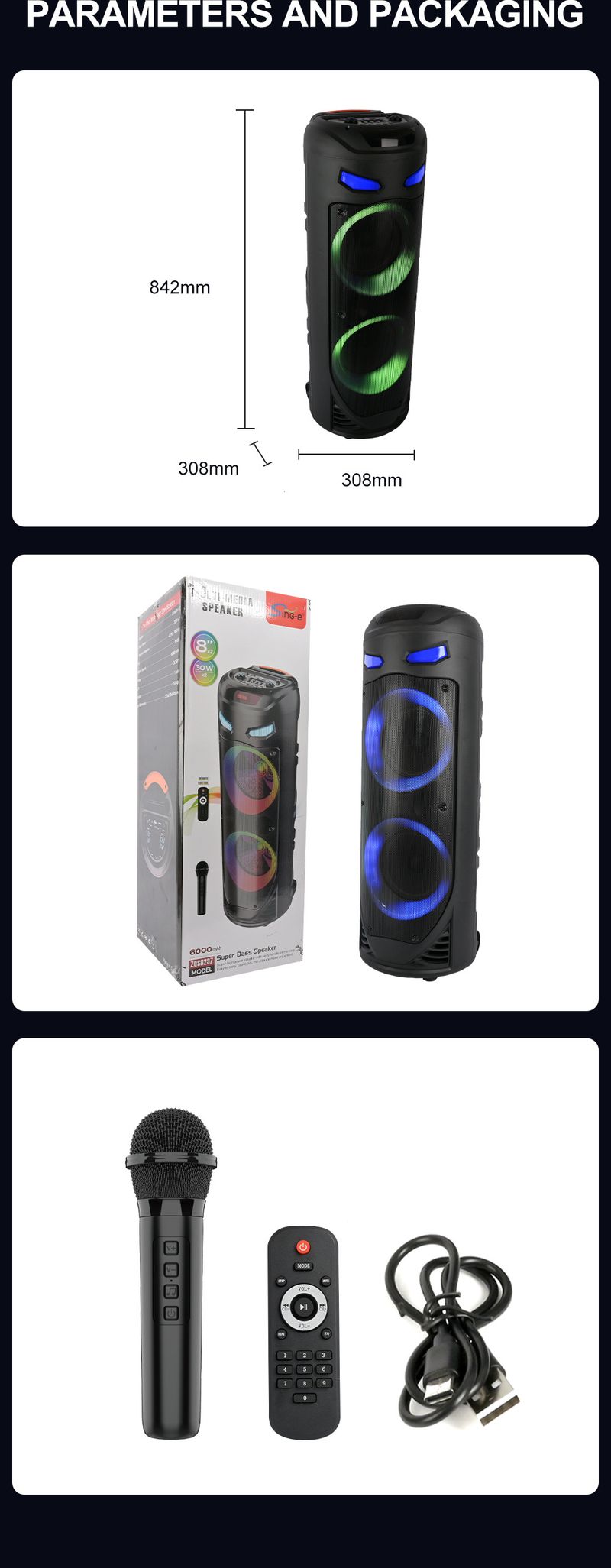 E ZQS8237 Lantern Aperture Double 8-inch High-power 40W Bluetooth Large Speaker_voghion.com