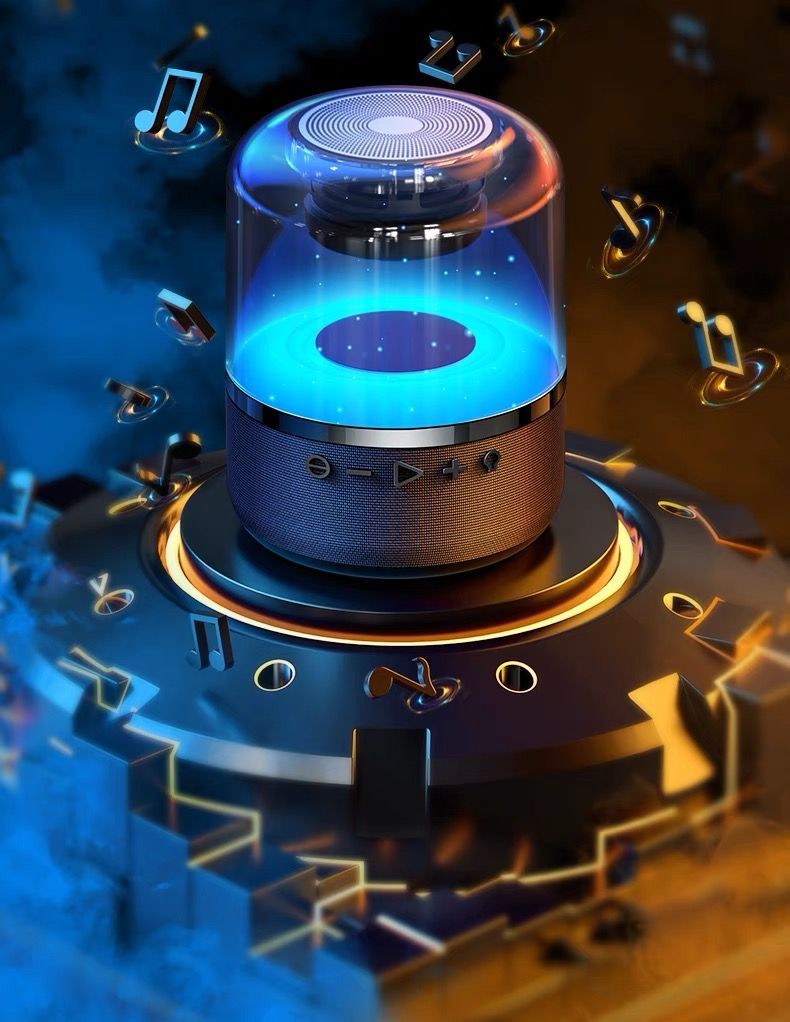 Slimme AI-stem Bluetooth transparant glas kleurrijke licht subwoofer kleine luidspreker draadloze draagbare desktopcomputer_voghion.com