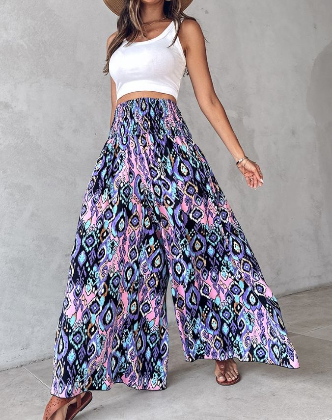 Damenbekleidung, Kollektion mit bedruckter Taille, Freizeithosen, Hosen mit weitem Bein_voghion.com