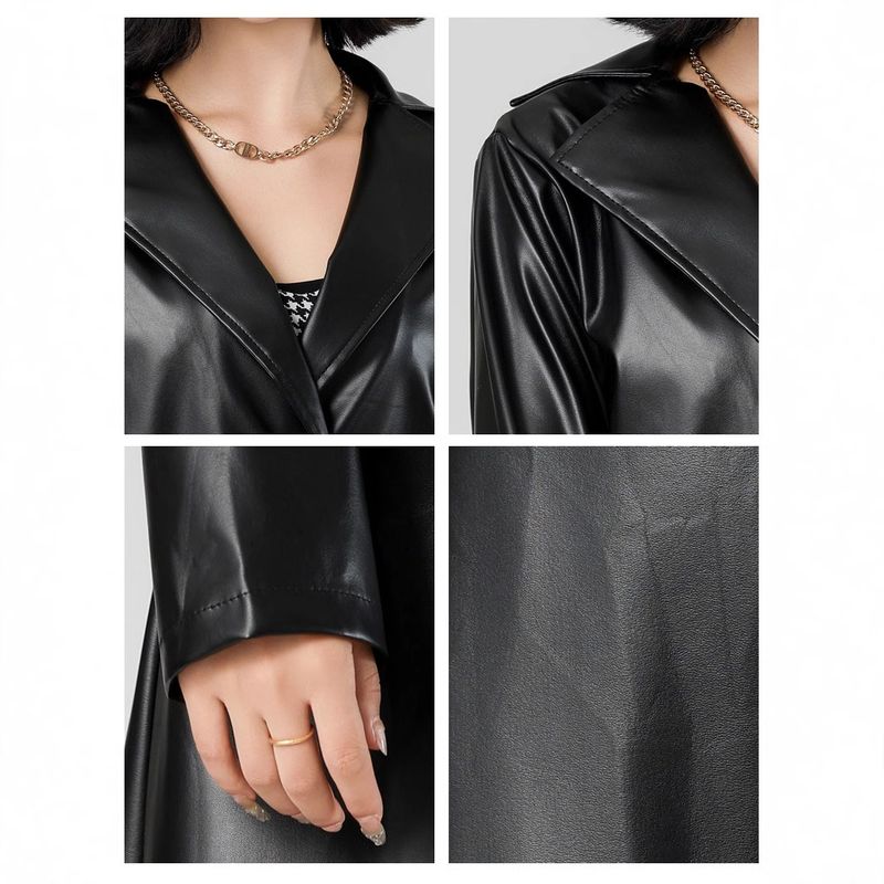 Cappotto in pelle da donna alla moda, stile nuovo, antirughe, con accappatoio extra lungo, primavera-autunno_voghion.com
