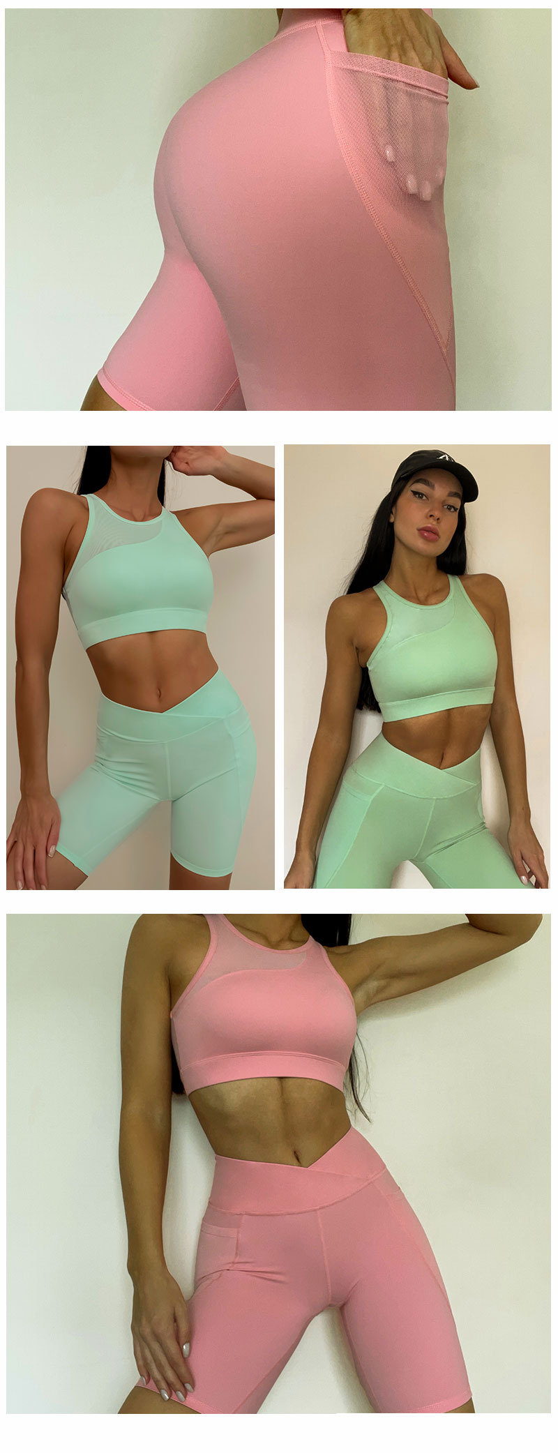 Women's fashion mesh stitching beauty back running training set_voghion.com