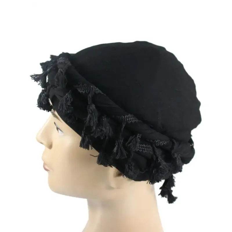 Hot Sale 2024 Férfi Punk Burr szegély csavart farok rojt pamut bandana komló turbán kalapok Fejvédő sapka egyszínű Docker sapka_voghion.com