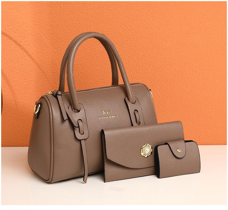 Elegantes Damen-Umhängetaschen-Set – Vintage-Handtasche aus PU mit Webdetails, mittelgroße Schultertasche für Arbeit und Reisen (Schwarz, Olivgrün, Beige)_voghion.com
