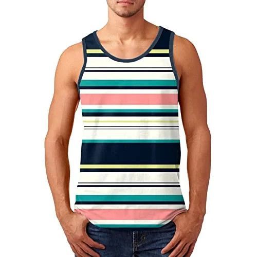 Vacation Refreshing Slightly Elastic Polyester Colorful Striped 3D Printed Wide Men Summer Sleeveless Vest_voghion.com