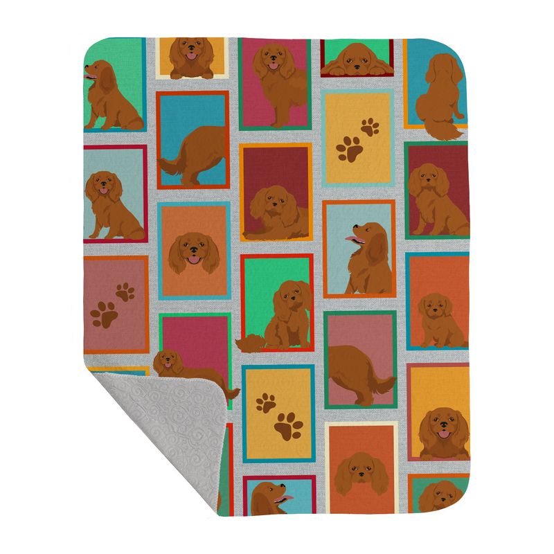 Lots of Ruby Cavalier Spaniel Quilted Blanket 50x60 Artwork Pattern Quilted Throw Blanket for Bed, Couch, Sofa, Soft and Lightweight_voghion.com
